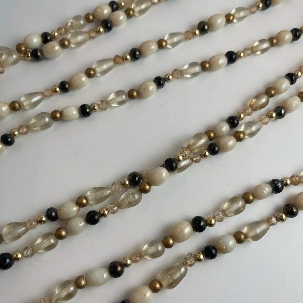 Tie Backs Glass Beads Lot of 2 Cream, Brown & Gold Curtain, Bath Towels Tie Back